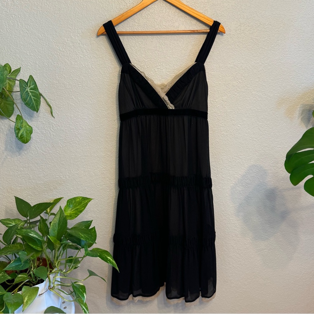 Michael Kors Dress Babydoll Tiered Cocktail Black with Lace 100% Silk Size 6